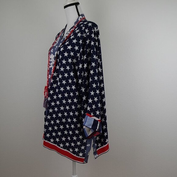 John Mark Kimono Cardigan Women's 1X Blue Patriotic Stars Cover Up USA Theme - Picture 3 of 11